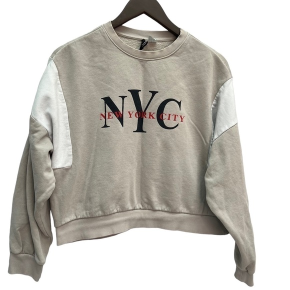 divided🏙️nyc Logo Oversized Cropped Sweatshirt Beige Size S - Picture 3 of 11